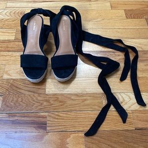 Suede Lace Up Wedge Espadrilles